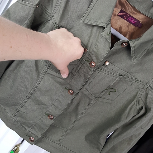 Fetish Brand Dark Olive Large canvas button up jac - Picture 5 of 8